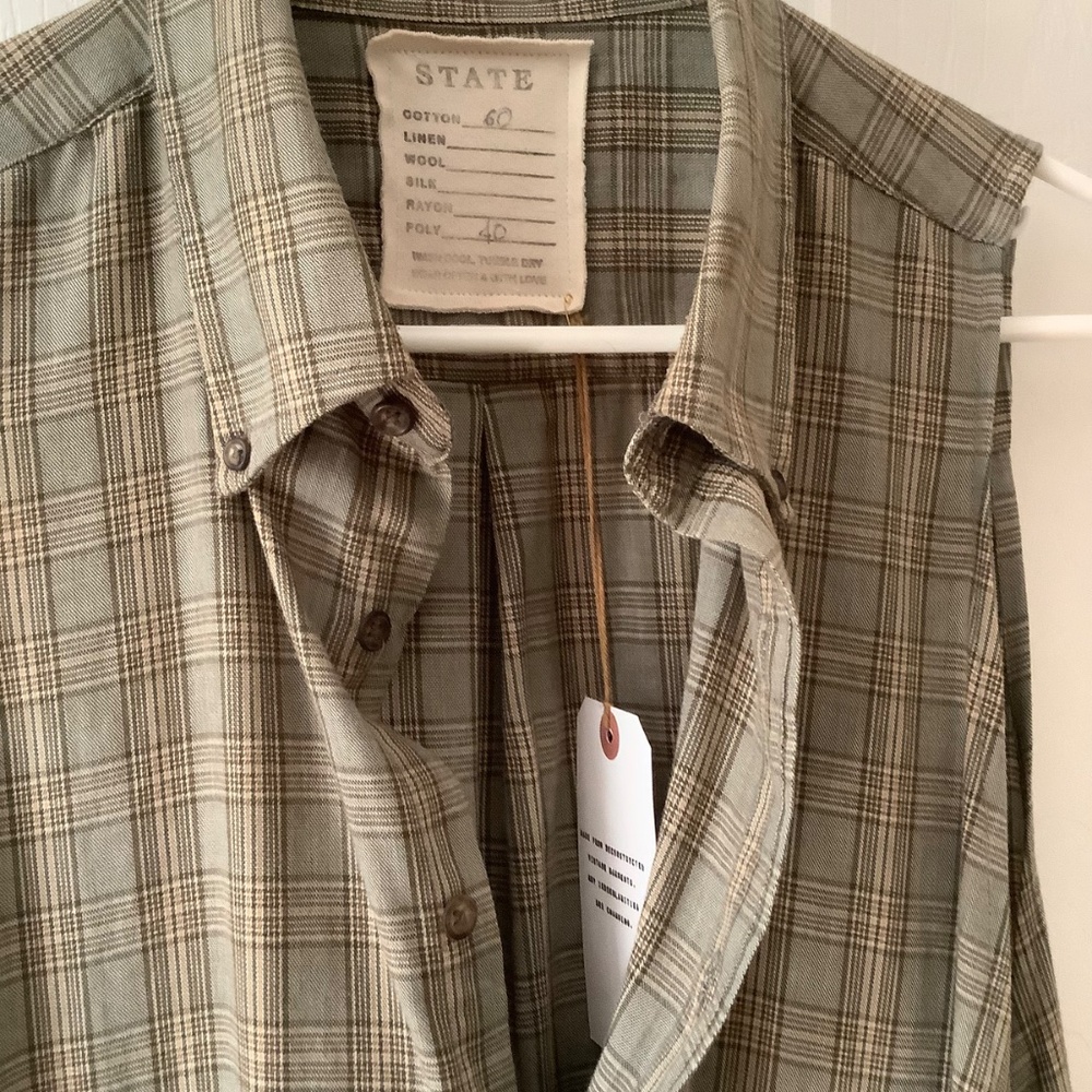 STATE Artist Smock sleeveless buttondown green plaid lightweight collectors item - Picture 7 of 13